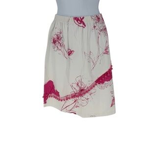 Lilly of California Floral Midi A-Line Skirt Pink Cream Beaded PS Petite Small